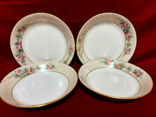 T  V Limoges Pink Roses Set Of 4 VTG Gold Rim Fruit/Dessert Bowls 5" France