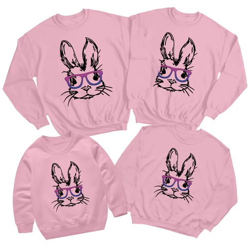 Family Bunny Glasses Happy Easter Sweatshirt Jumper Holiday Matching Outfit #ED - Picture 18 of 27