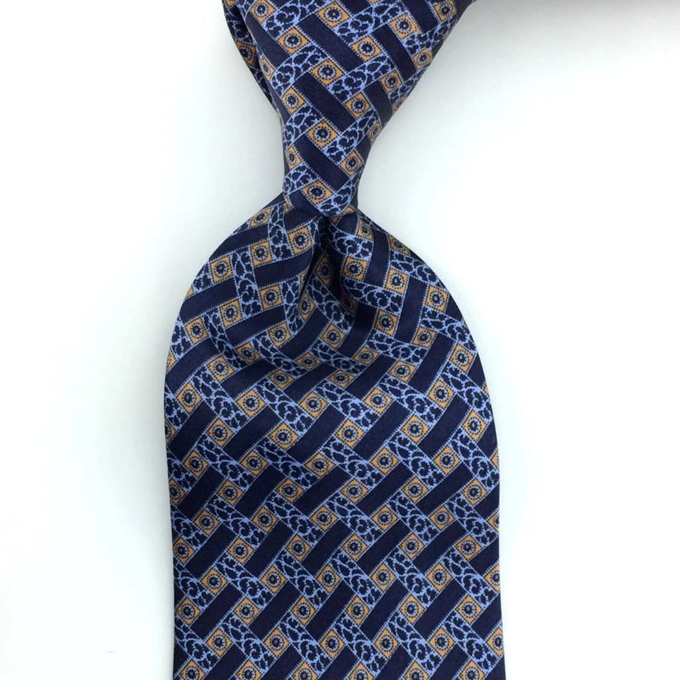 Stefano Ricci 意大利领带海军蓝/天蓝色花卉自尖豪华领带丝绸 L3 — 第 2/4 张图片