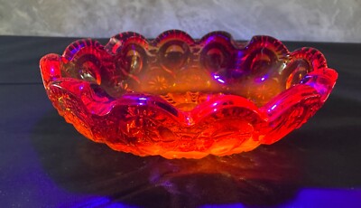 Vintage LE Smith Moon & Star Trinket Dish Red Orange UV reactive