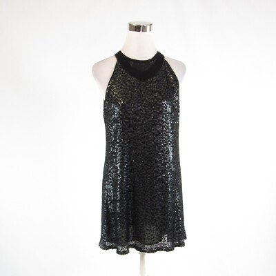 Black SINGLE DRESS sheer overlay sequin sleeveless shift dress M | eBay