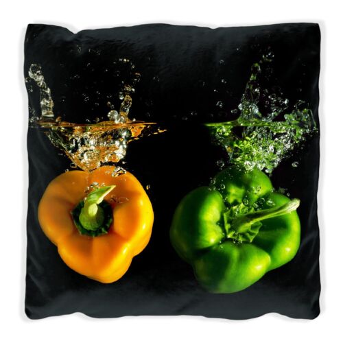 Wallario Dekokissen Motiv Kissen Bunte Küche  Paprika orange grün Wasser Gemüse - Bild 1 von 19