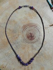 Amethyst, Silver Beads & Olive Shell Heishi Necklace 16