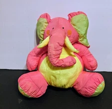 1990s Stuffins Elephant 9" Neon Pink Yellow Nylon Plush Puffalump Lumpy's Gang