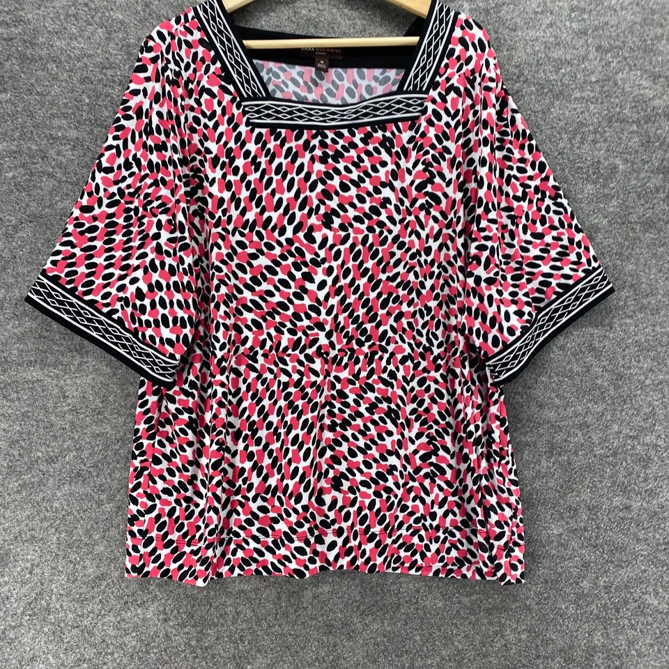 Blusa Dana Buchman Mujer 1X Plus Rosa Geométrica Cuello Cuadrado Manga 3/4 Informal Foto 4 de 4