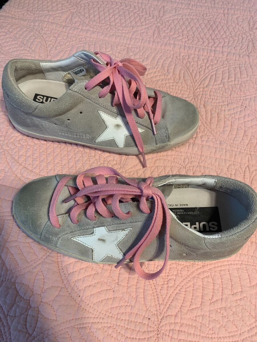 Golden Goose Super Stars Size 36 Grey with Pink Laces and