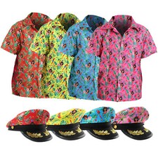 MENS HAWAIIAN CAPTAIN COSTUME SHIRT AND HAT SUMMER TROPICAL FANCY DRESS PARTY