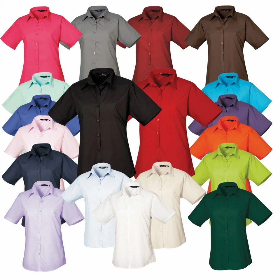 Premier Womens Short Sleeve Poplin Blouse Formal Easy Care Shirt Staff Work Wear - Image 3 of 4