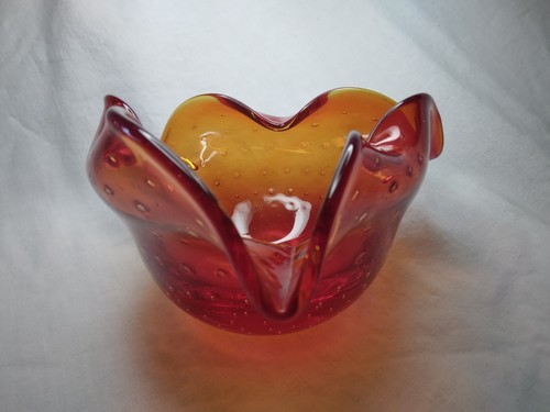 Murano Hand Blown Art Glass Ashtray Red Bullicante Bubble Glass - Picture 11 of 19