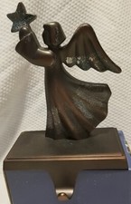 Bronze Color Metal Stocking Holder Hanger Vintage .HEAVY. ANGEL W/ STAR