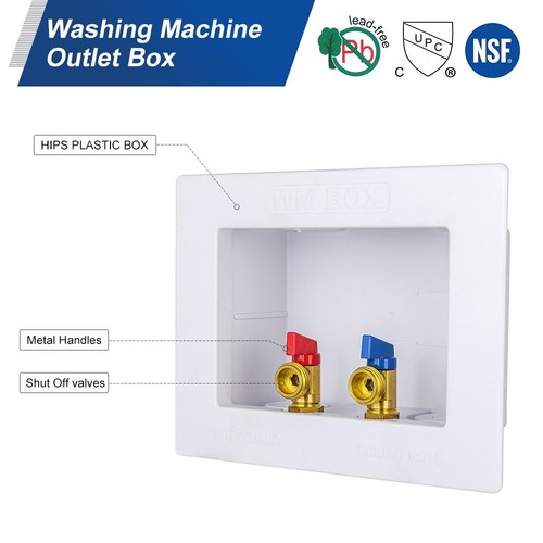 EFIELD Washing Machine Outlet Box W/H Valves, Double Drain, 1/2" Push Fit Inlet - Picture 4 of 8