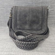 Crossbody Handbag Vegan Leather With Braided Strap Gray