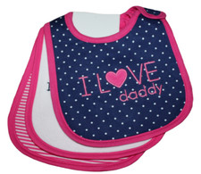 Carter's Bib 3-Pack Pink Navy Love Daddy Mommy Waterproof Baby Infant Girls NWT