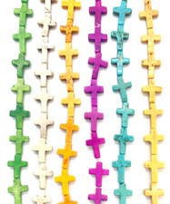Holy Cross Crucifix HOWLITE BEADS Multiple COLORS Approx. 16.5x12.5mm 24 PIECES
