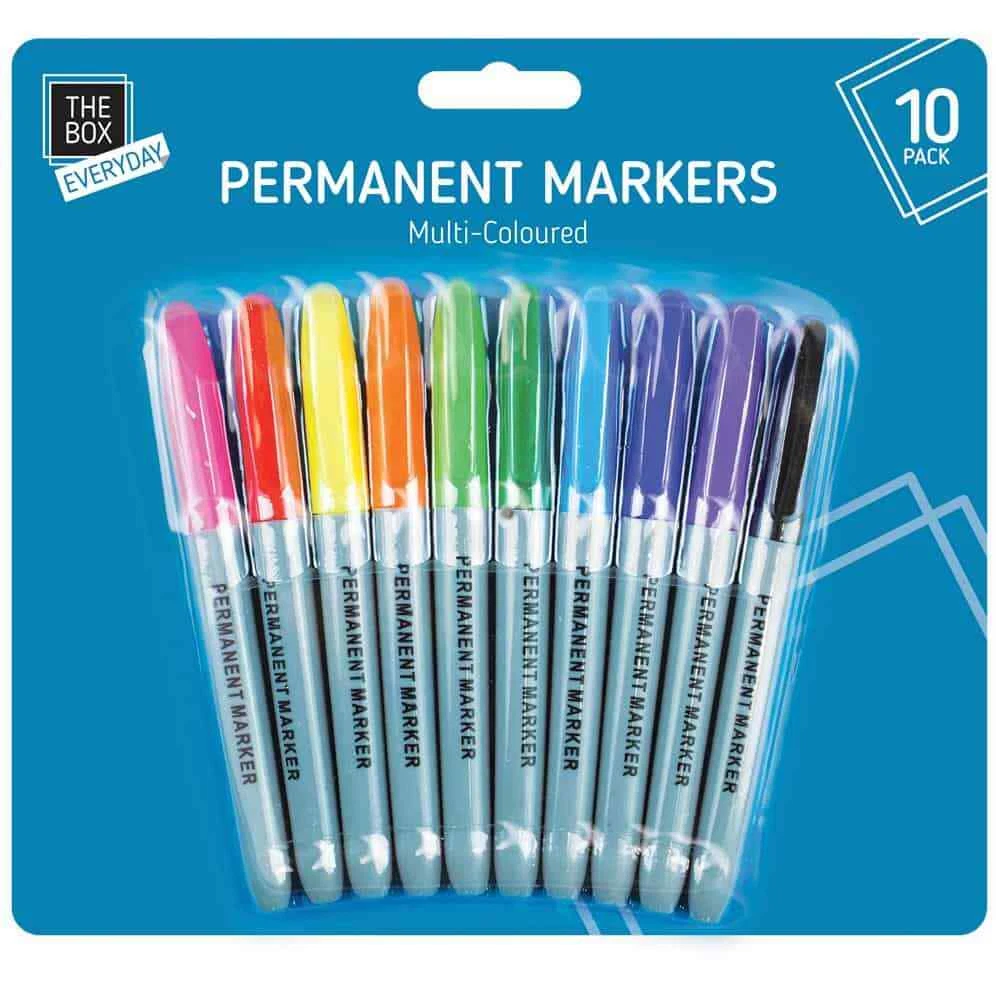 10 Permanent Marker Pens Tip Sharp Bullet Point Multi Assorted