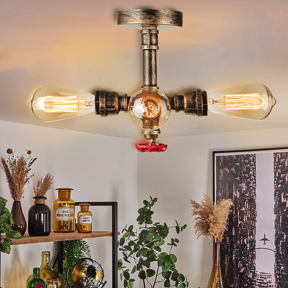 Vintage Retro Fixed Pendant Light Industrial Waterpipe Style