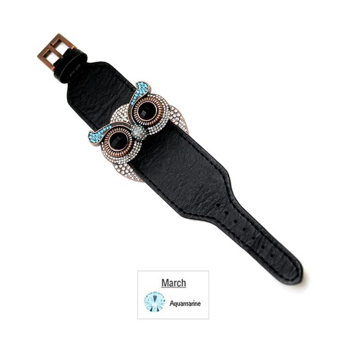 Accents Kingdom Simulated Crystal Owl Leather Cuff Bracelet - Picture 6 of 37