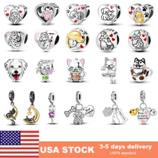 2025 Cat Dog paw Love DIY Charm AAA CZ For Beacelet Necklace 925 Sterling Silver