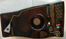 13.5" length Black Glass Vase/Votive by Demian Glass - Decorative Art Glass!