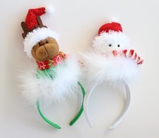 Red White Green Christmas Reindeer Snowman Fur Toddler Kids Headbands