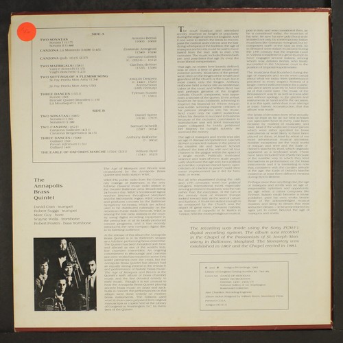 ANNAPOLIS BRASS QUINTET: the age of masques and revels ANTIGUA 12" LP 33 RPM - Picture 2 of 2