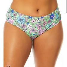 SALT  COVE Trendy Plus Size Peony Party Soft Side-Tab Mid-Rise Bikini Bottoms