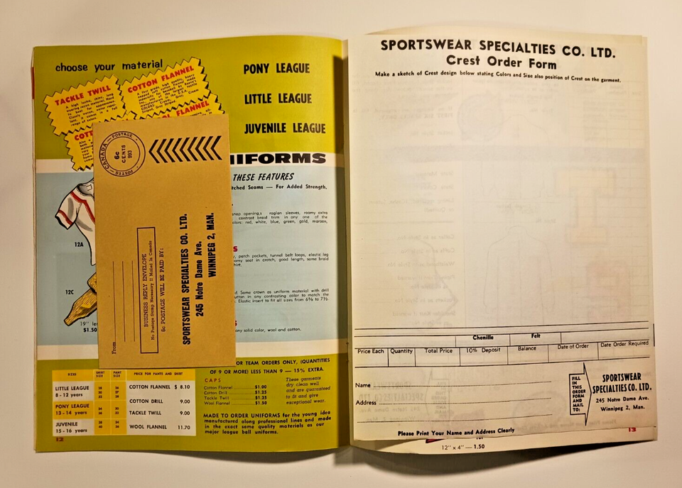 1961 Sportswear Specialties Jacket & Uniforms Catalog w/ Order Sheet & Envelope eBay