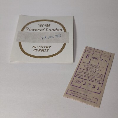 London 1980 Bus Ticket Tower of London Re-Enty 