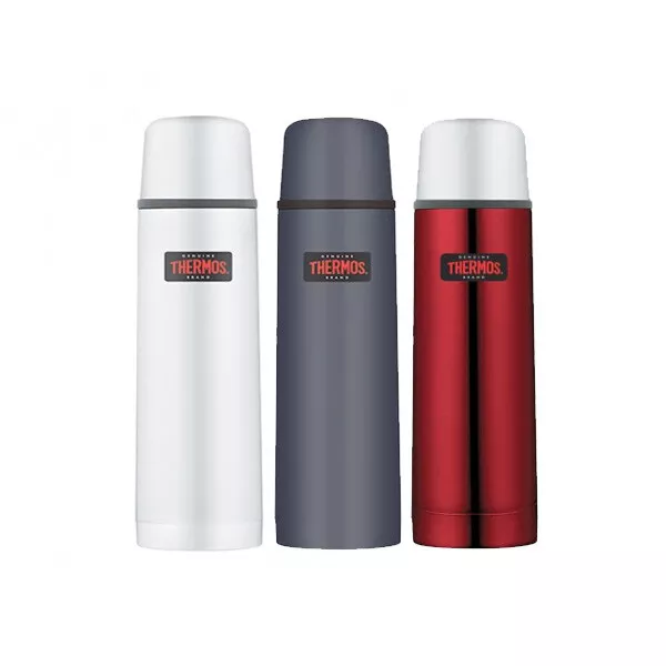 Thermos Light Compact Stainless Steel Flask. Choose from 2 colours and 3 sizes