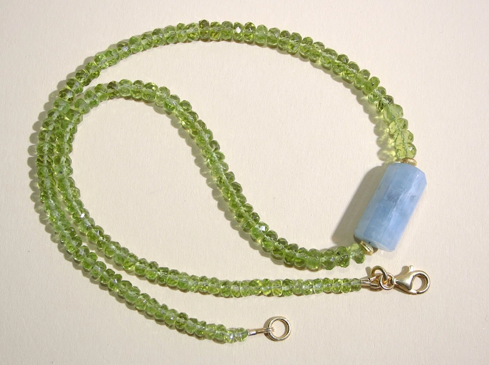 edelsteine24 TOP Natur Peridot & Aquamarin Kette Linsen fac. 925/- Silber! K-66 - Bild 3 von 4