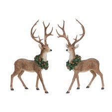 Holiday Standing Deer Figurine with Wreath Accent Set of 2 