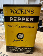 J.R. Watkins Co. Pepper Tin 8oz YELLOW Made in USA Vintage 1940s-1950s Empty