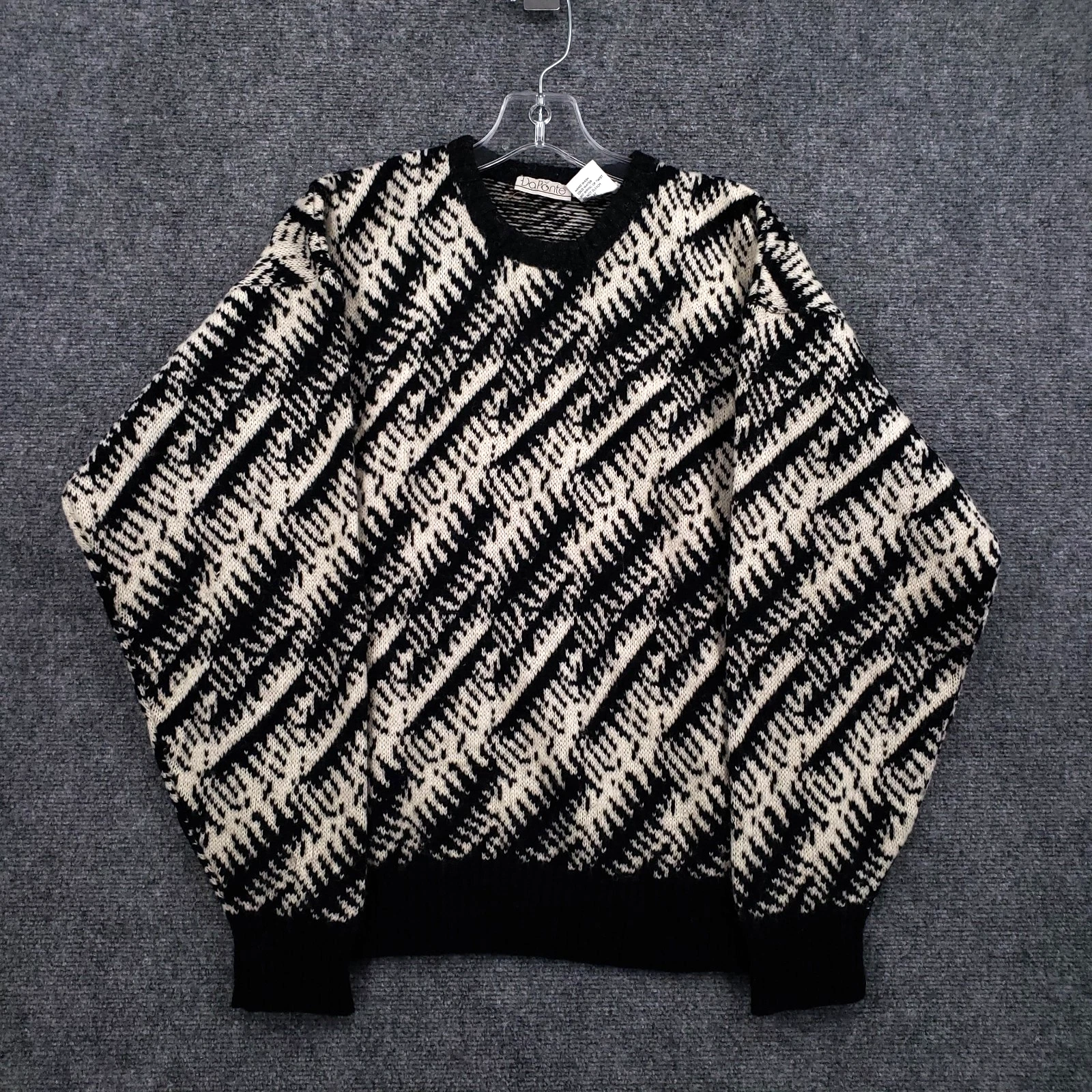 VINTAGE DaPonte Sweater Mens Small Black White Geometric Knit Pure Wool Italy