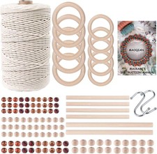 120pcs Macrame Kits for Beginners, 3mm Cotton Cord with Wooden Beads  Rings
