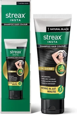 Streax Hair Colour Shampoo 200ml | Natural Black | Easy DIY 5 Min | Long Lasting
