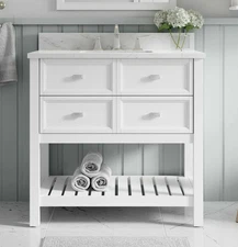 30" White Bathroom Vanity with Carrara Marble Top