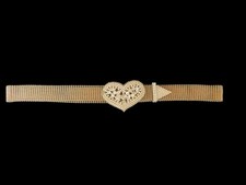 Gold Tone Rhinestone Belt Heart Buckle 40  By 2  Inches Great Condition