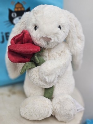 Jellycat Cream Bunny w Rose Plush 12.2