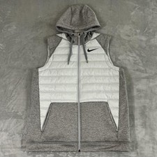 Nike Vest Mens Large White Gray Hooded Quilte...