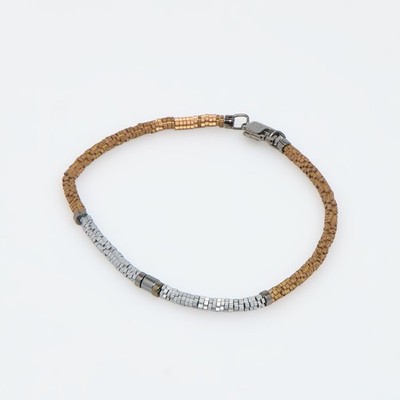 Tateossian Bronze & Silver Cross Beaded Bracelet Hematite BR1163