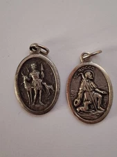 2 Vintage religious medals charms St Hubert St. Rocco patron saint dogs, hunters