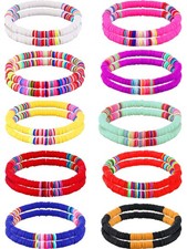 20-Piece Colorful Heishi Surfer Bracelet Set - Rainbow Clay Disc Beaded Stretch