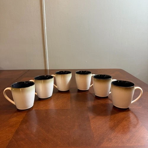 Sango Nova Black 4932 Coffee Mugs Set of 6 – Stoneware Black & Cream