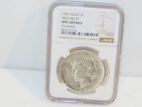 NGC Cleaned UNC Details 1921 High Relief $1 Peace Silver Dollar Coin Graded