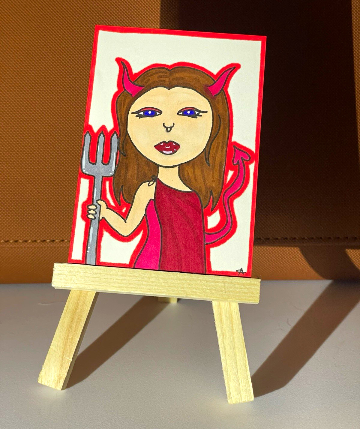 Cartoon Devil Girl Illustration Art Drawing on Paper Unframed Small ACEO