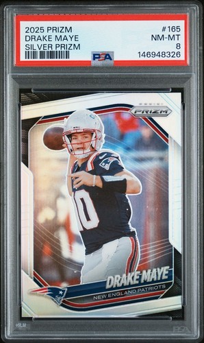 2025 Panini Prizm #165 Drake Maye Silver Prizm PSA 8 - Pop 1 - Patriots NFL - Picture 1 of 3
