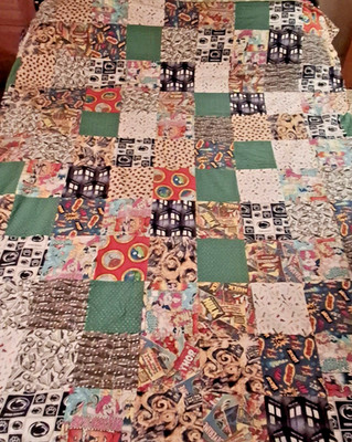 OOAK Handmade Patchwork Quilt 80x74 Marvel Penn State Doctor Who Fandom Blanket
