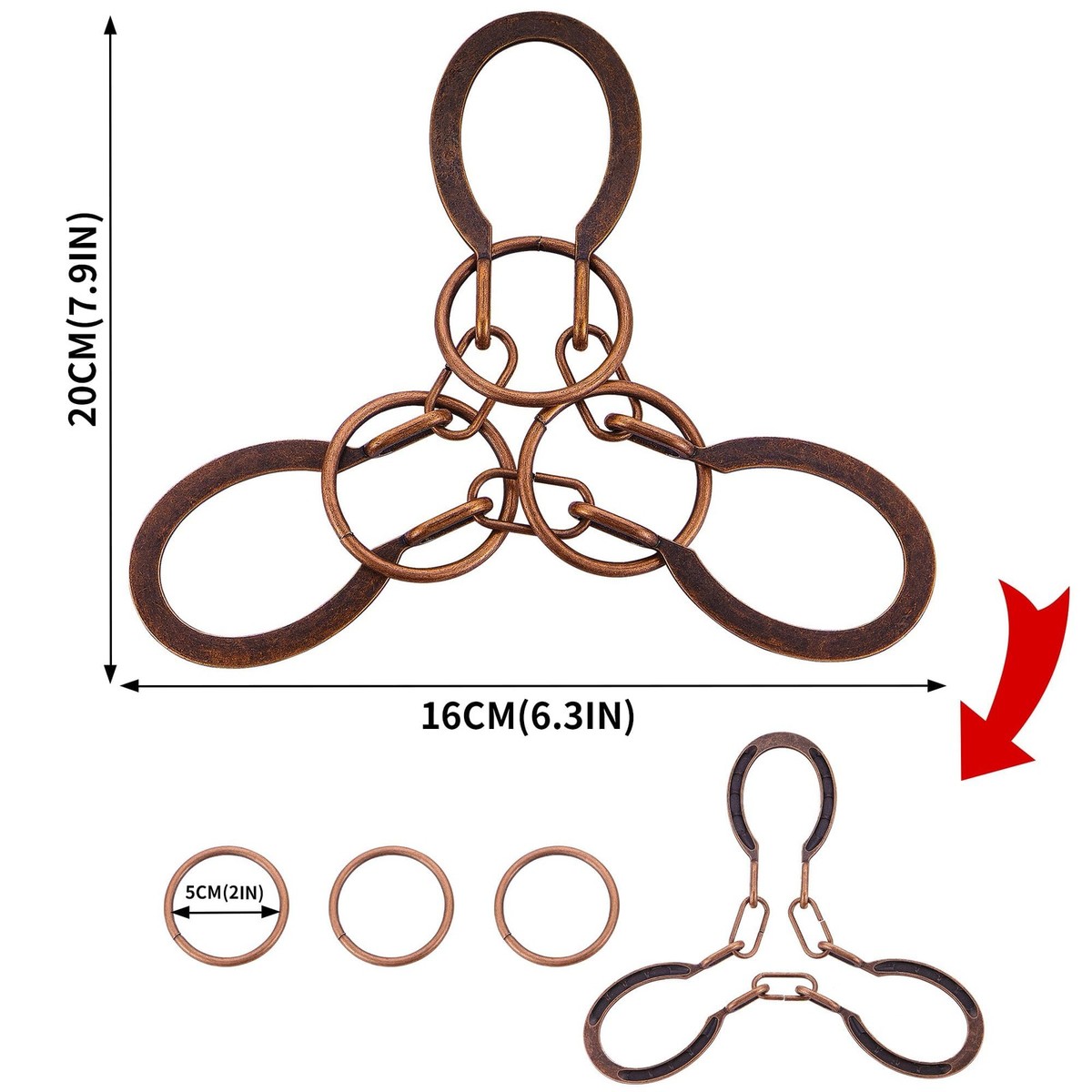 Brain Teaser Puzzles - Metal Horseshoe Cast 3PCS (Copper), Triple