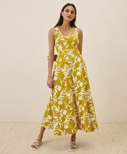Pact Fit Flare Open Back Maxi Dress-Tropical Palms Chartreuse- XS