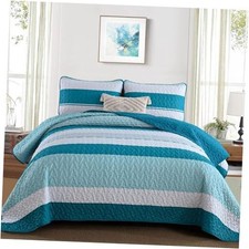 Boho Quilt Set Size,Bedspread Bedding Set Striped Soft California King Teal